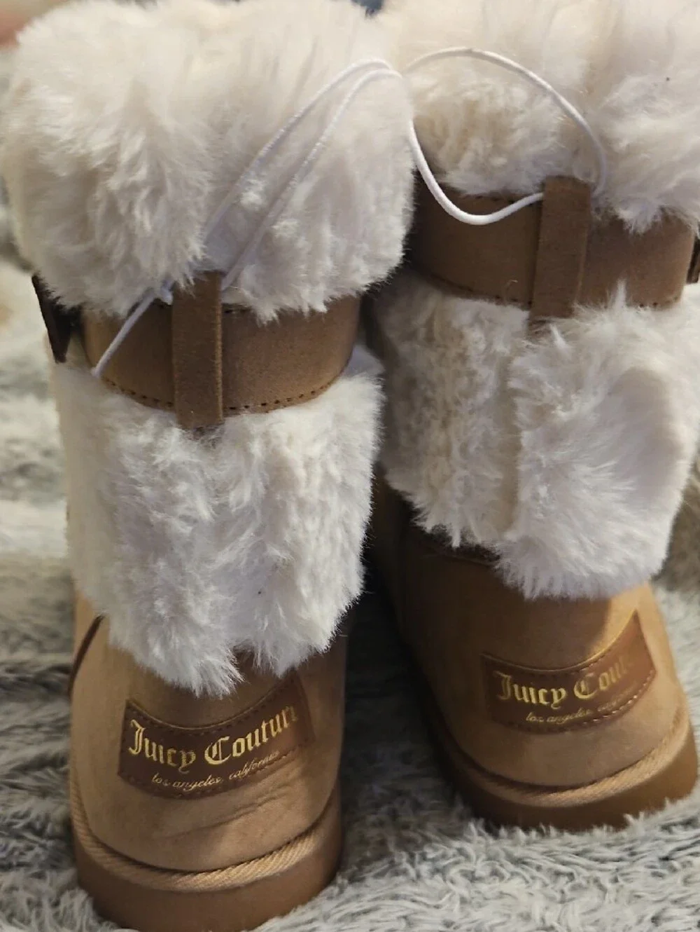 Juicy Couture Tan Faux-Suede Winter Boots with Cream Fur Cuff
